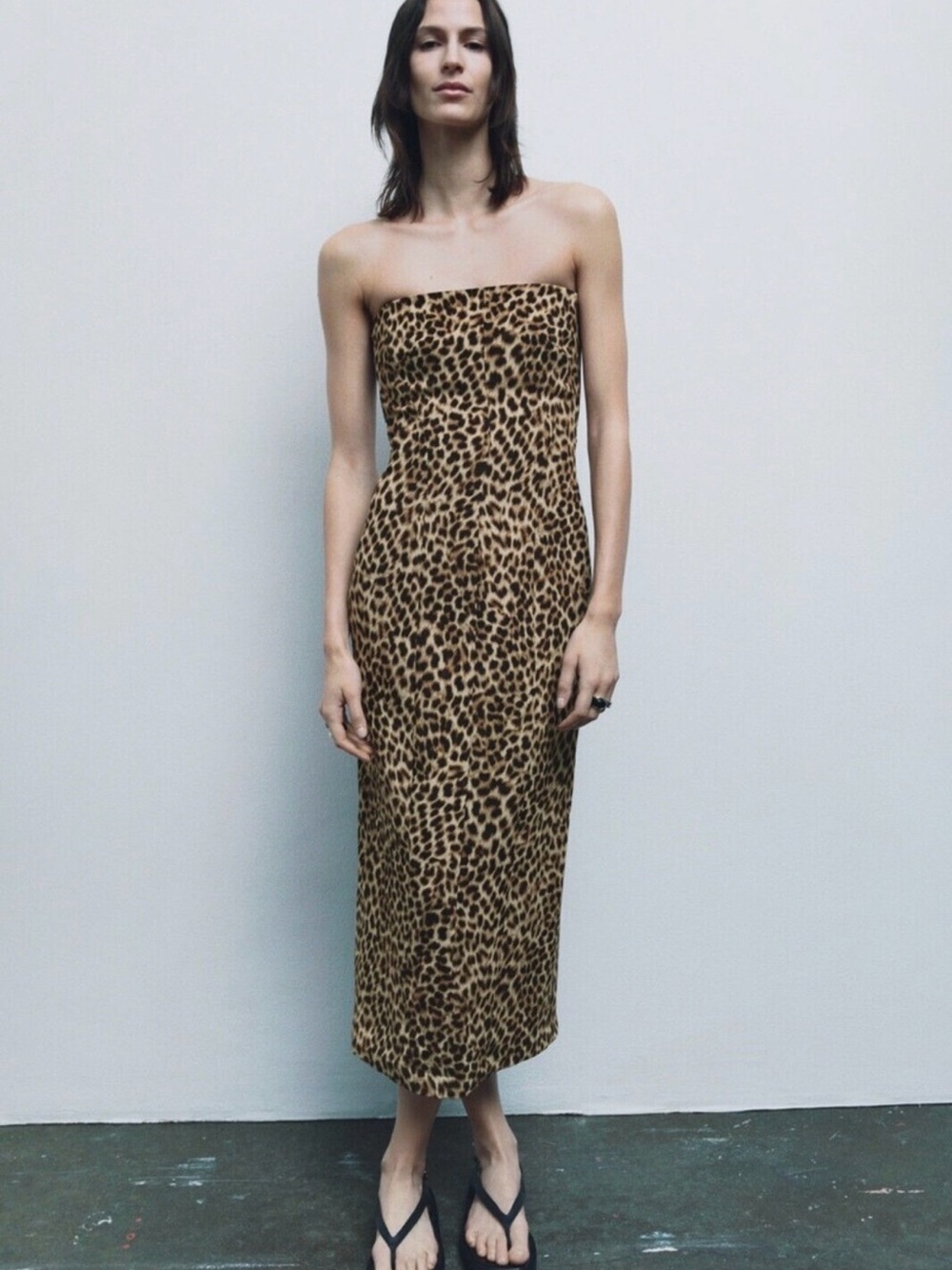 Zara Strapless Leopard-Print Midi Dress - Brown/Black
